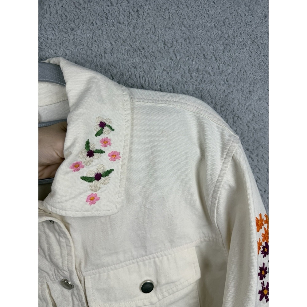 Dolan Women's Floral Embroidered Cream Cotton Trucker Jacket Sz L - Picture 4 of 12